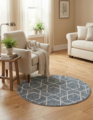 Harbor Blue Eco Trellis Round Rug