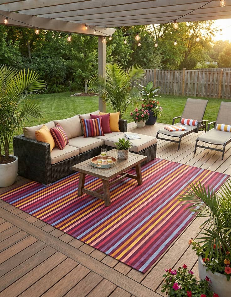 Detail image of 10' x 10' Easy-Clean Striped Indoor / Outdoor Square Rug