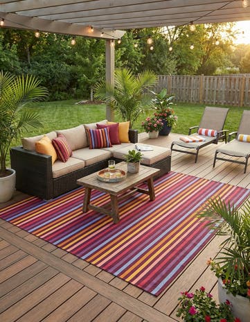 10' x 10' Easy-Clean Striped Indoor / Outdoor Square Rug