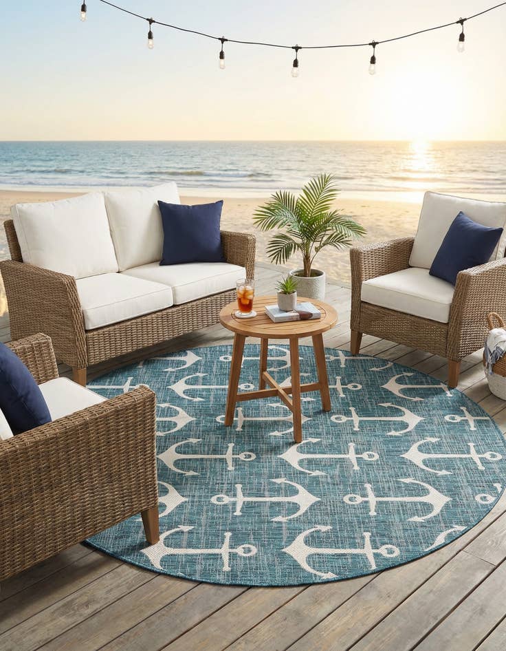 Detail image of  7' 10 x 7' 10  Washable Coastal Indoor / Outdoor Round Rug