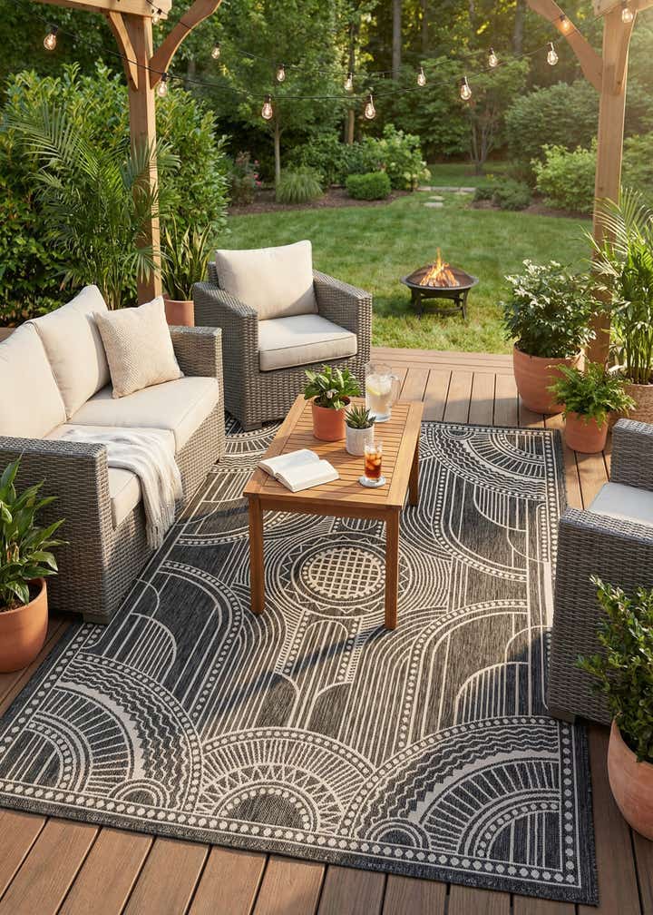 6' 1 x 9' Easy-Clean Traditional Indoor / Outdoor Rug