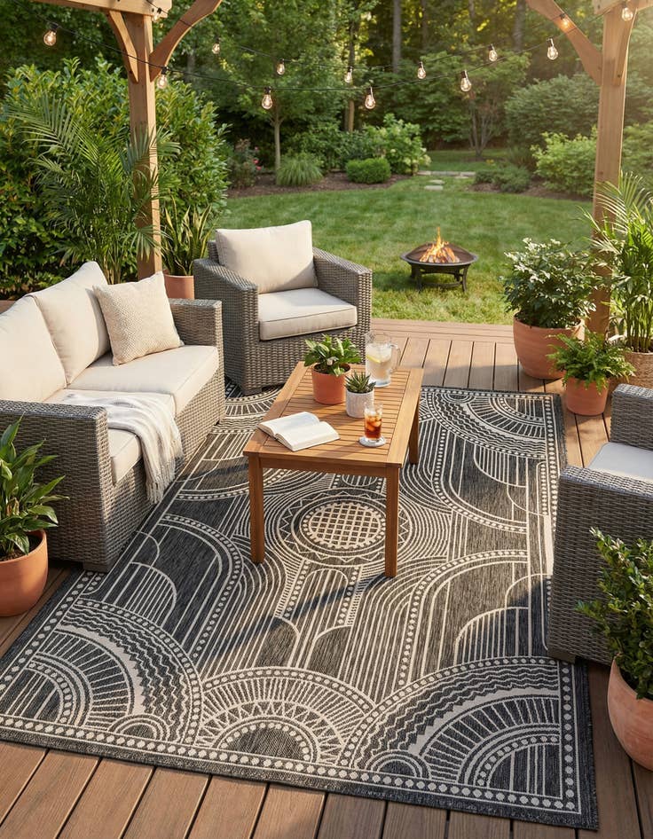 Detail image of 6' 1 x 9'  Washable Traditional Indoor / Outdoor Rug