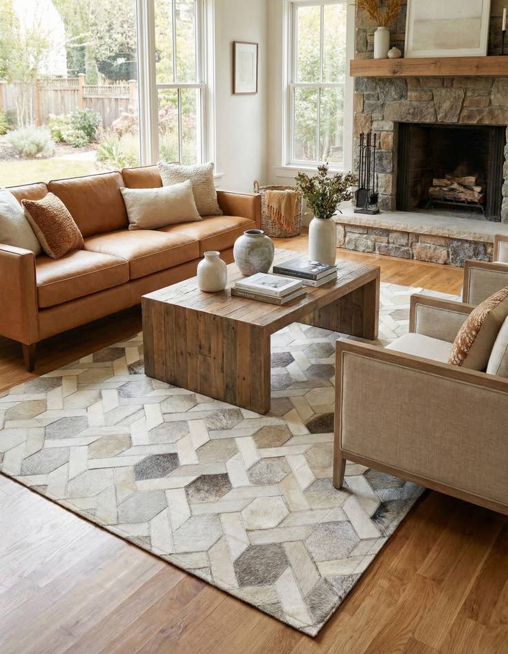 Detail image of 4' 1 x 5' 11 Cowhide - Patchwork Rug