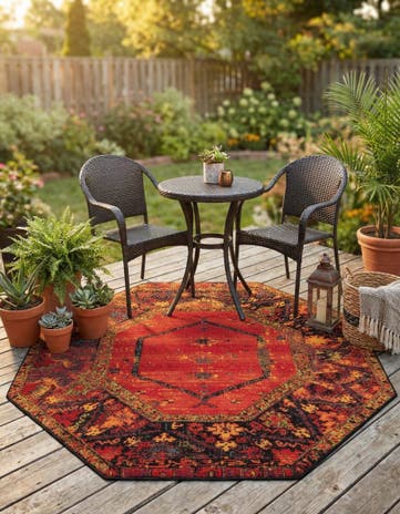 Easy-Clean Tribal Indoor / Outdoor Octagon Rug