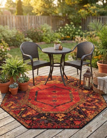 Easy-Clean Tribal Indoor / Outdoor Octagon Rug