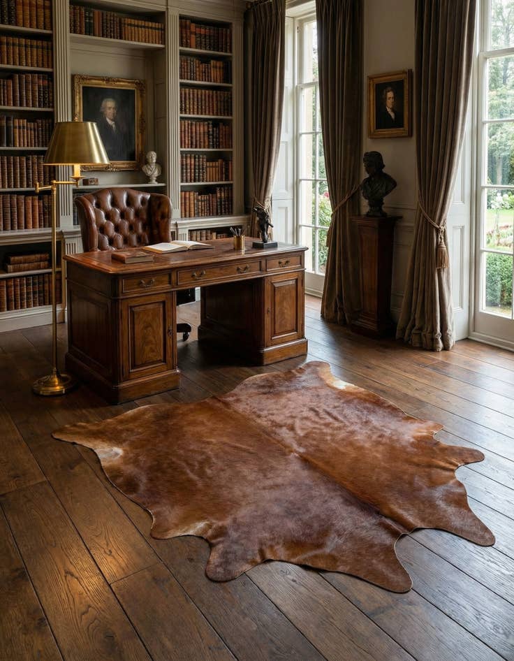 Detail image of 6' 6 x 6' 11 Cowhide Leather Square Rug