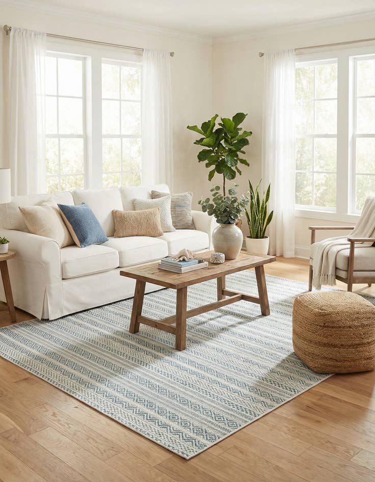 Detail image of 5' 3 x 8'  Washable Striped Indoor / Outdoor Rug