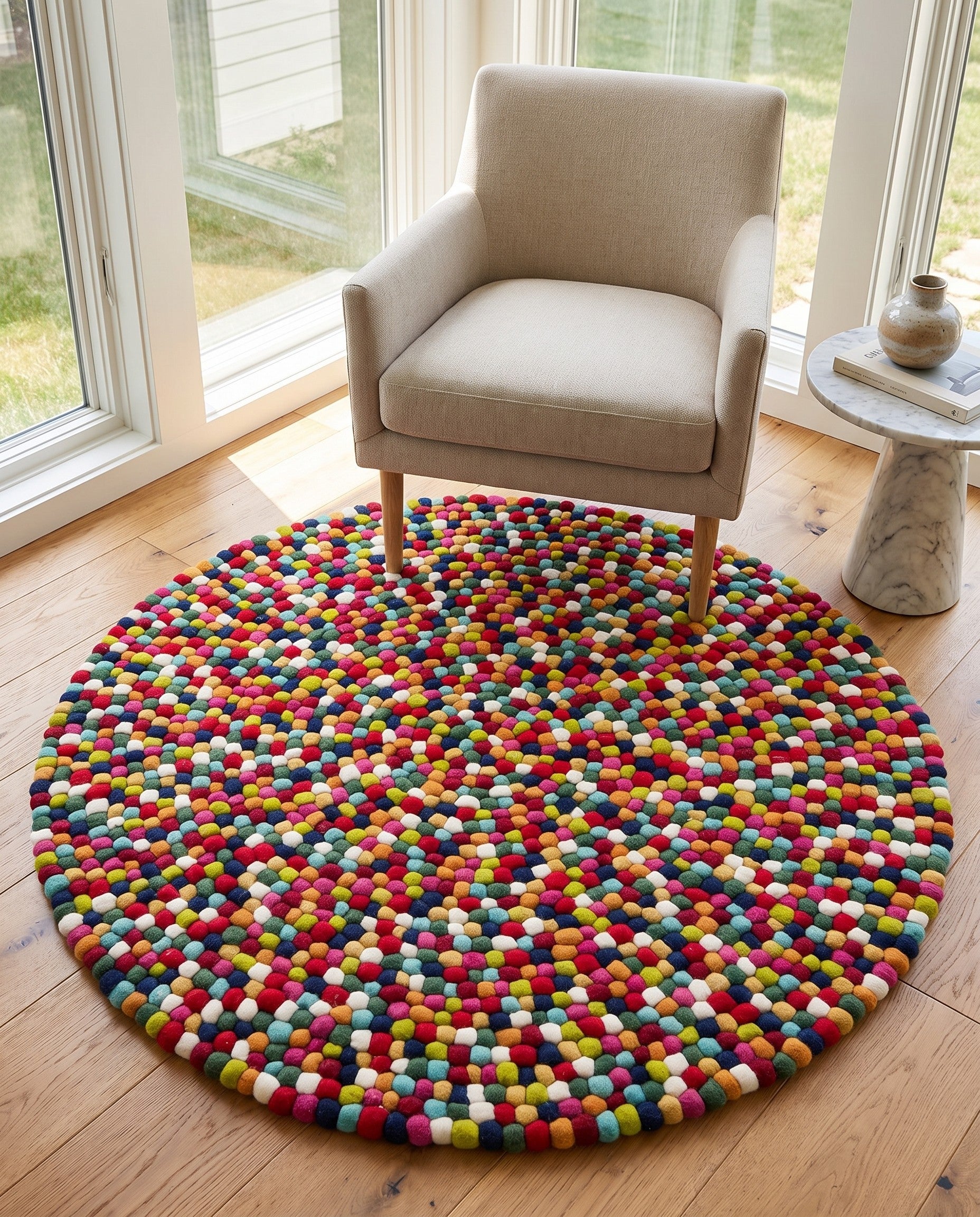 5' x 5' Felt Ball Wool Round Rug