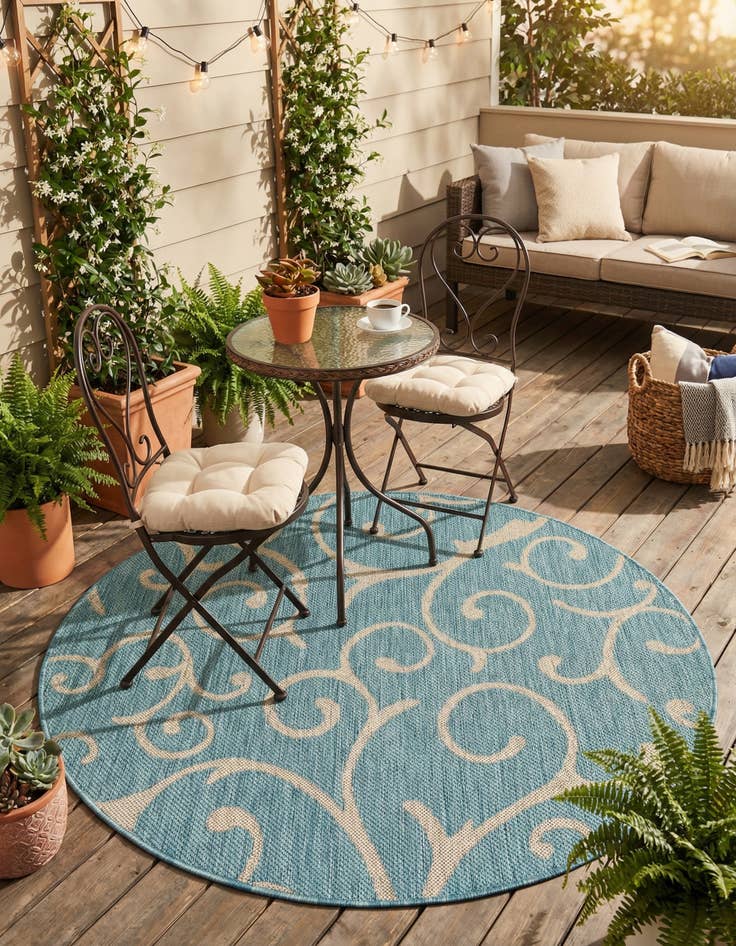 Detail image of 4' x 4'  Washable Botanical Indoor / Outdoor Round Rug