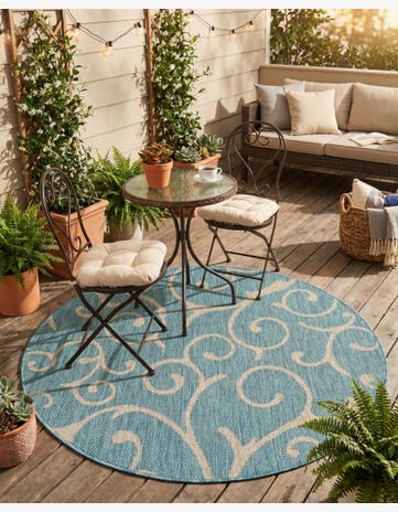 4' x 4' Easy-Clean Botanical Indoor / Outdoor Round Rug