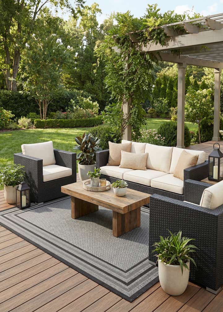 6' x 9' Easy-Clean Border Indoor / Outdoor Rug