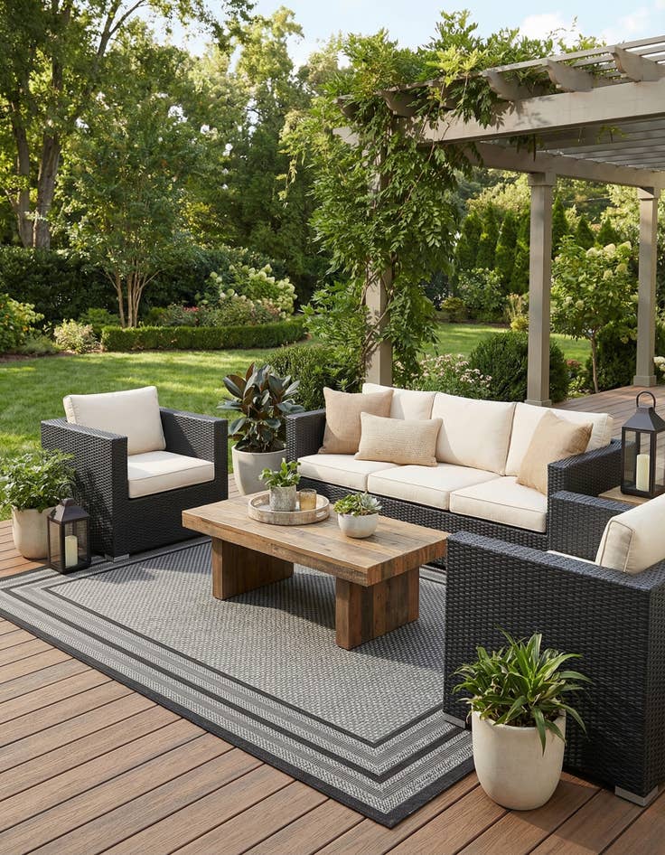 Detail image of 6' x 9'  Washable Border Indoor / Outdoor Rug