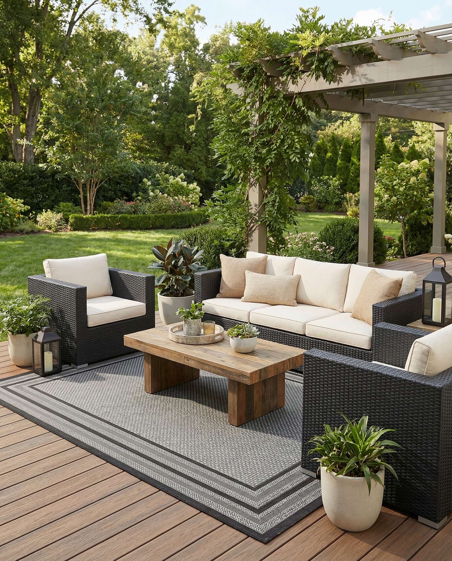 6' x 9' Easy-Clean Border Indoor / Outdoor Rug