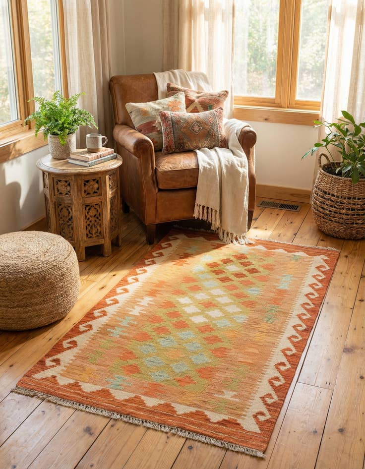 Detail image of 2' 6 x 4' 4  Hand Woven Kilim Waziri Wool Rug