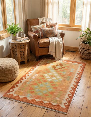 2' 6 x 4' 4 Hand Woven Kilim Waziri Wool Rug