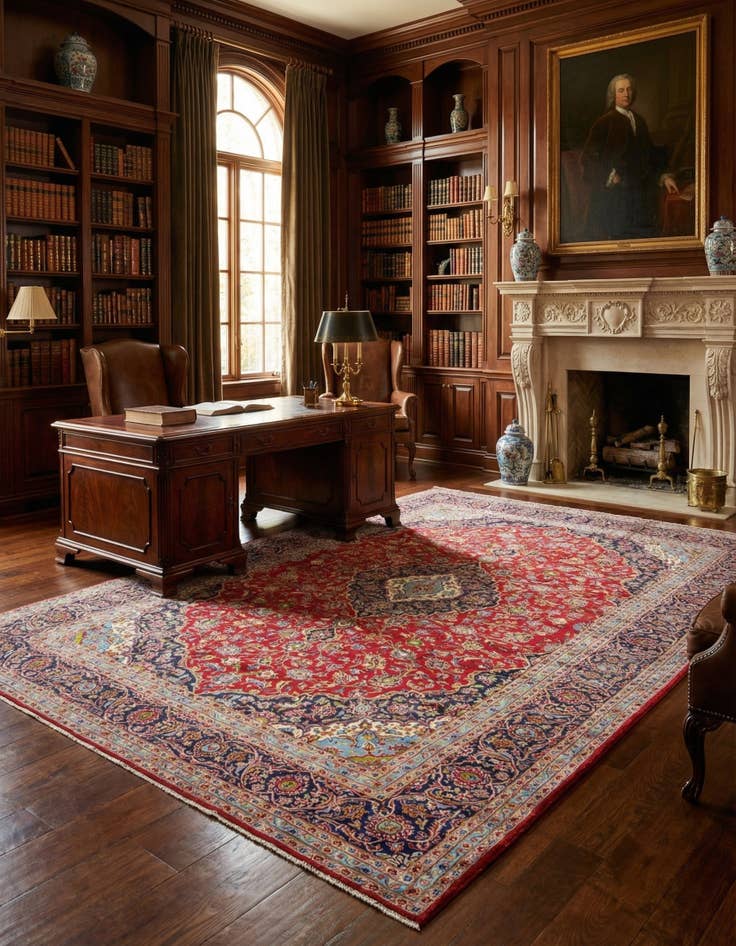 Detail image of  9' 9 x 13' 3  Hand Knotted Kashan Persian Wool Rug