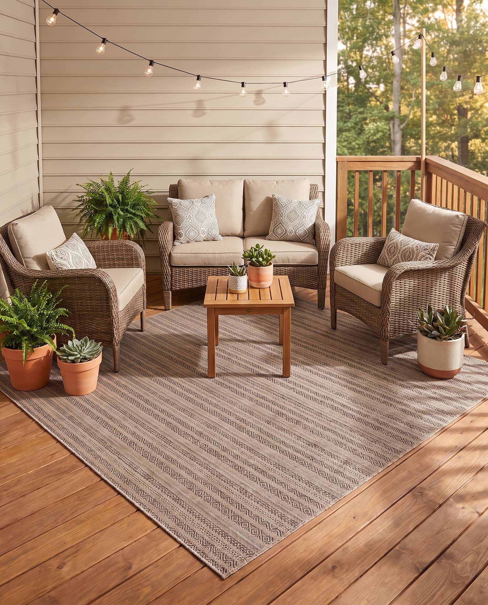 7' 10 x 7' 10 Easy-Clean Ribbon Indoor / Outdoor Square Rug