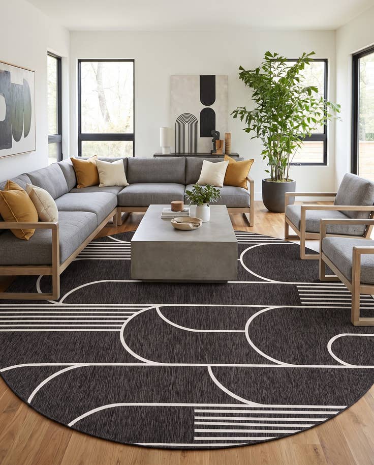 Detail image of 13' x 13' Easy-Clean Modern Indoor / Outdoor Round Rug
