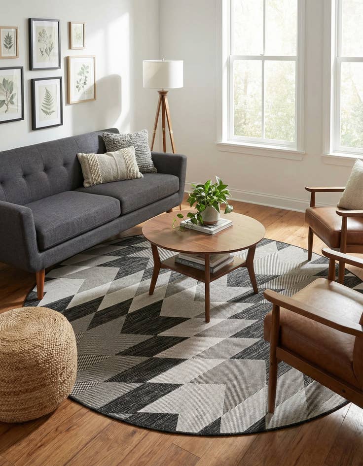 Detail image of 6' x 6'  Washable Modern Indoor / Outdoor Round Rug