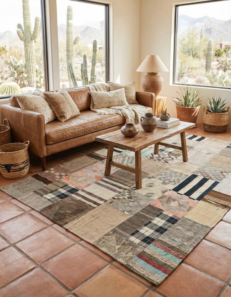 Detail image of 6' 7 x 9' 6  Hand Woven Kilim Patchwork Wool Rug