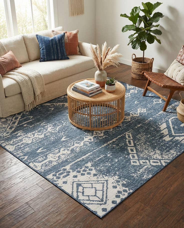 Detail image of 10' x 10' Easy-Clean Bohemian Indoor / Outdoor Square Rug