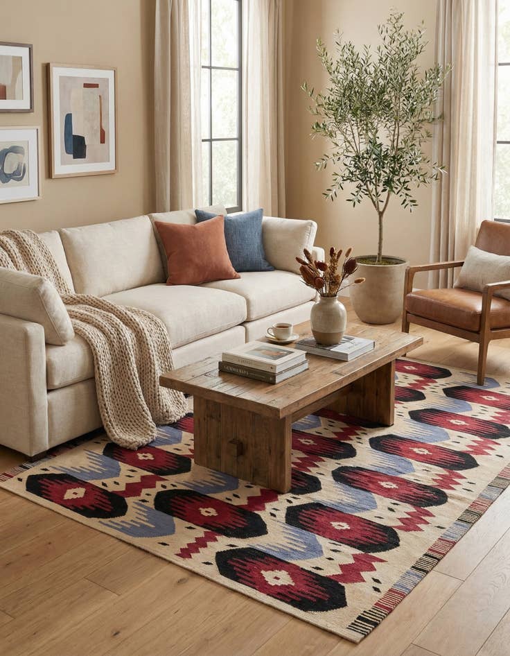 Detail image of 6' 1 x 7' 8  Hand Woven Kilim Modern Wool Rug