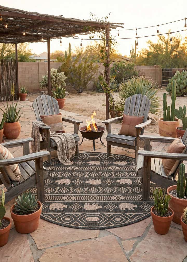 7' 10 x 7' 10 Easy-Clean Southwestern Indoor / Outdoor Round Rug