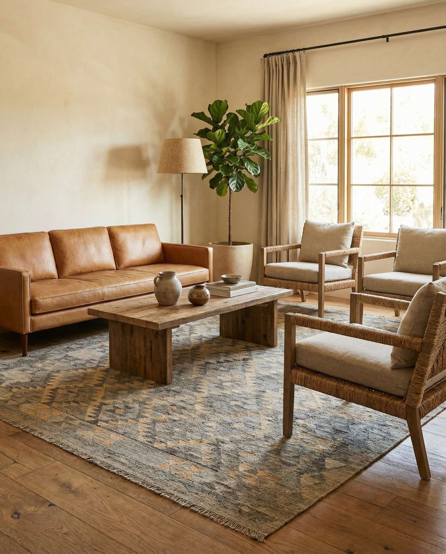 5' x 6' 6 Hand Woven Kilim Maymana Wool Rug