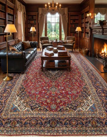 9' 5 x 13' 4 Hand Knotted Kashan Persian Wool Rug