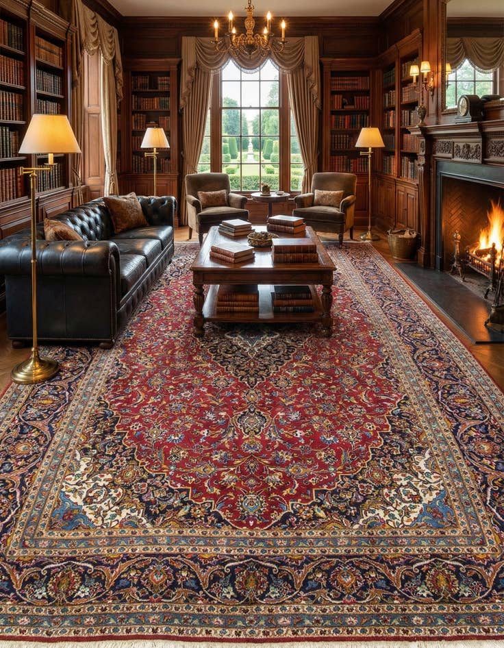 Detail image of 9' 5 x 13' 4  Hand Knotted Kashan Persian Wool Rug