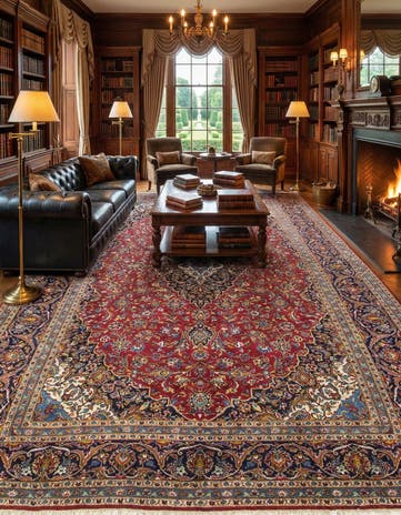 9' 5 x 13' 4 Hand Knotted Kashan Persian Wool Rug