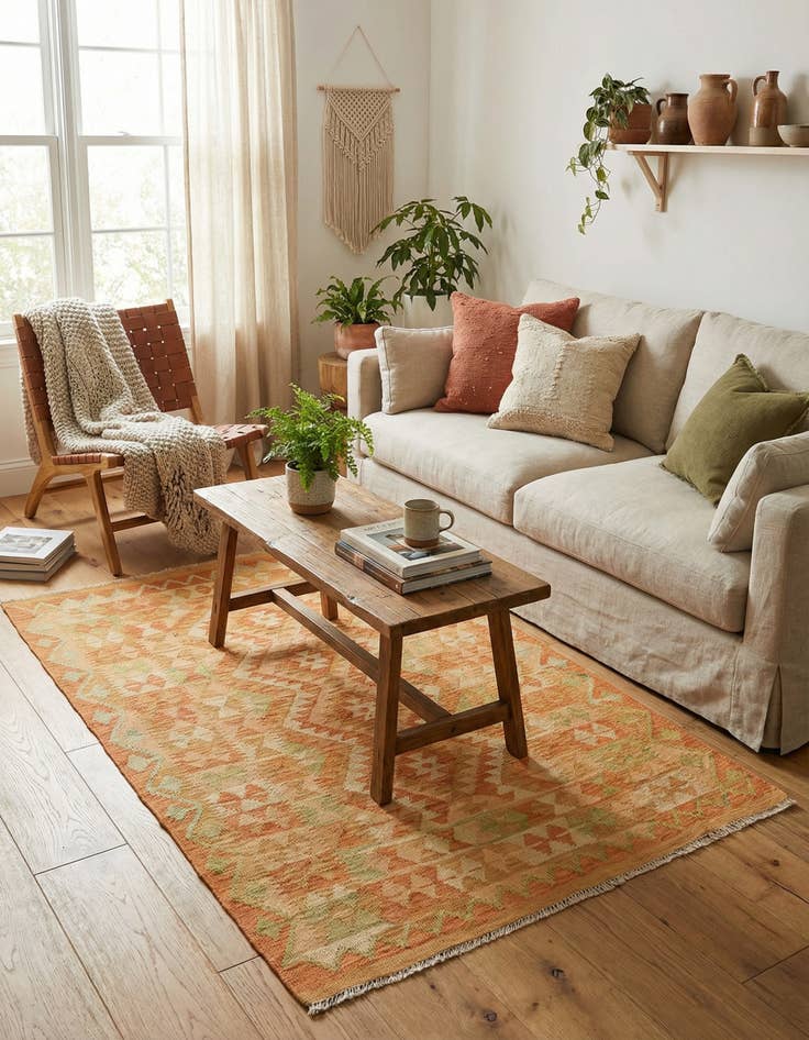 Detail image of 3' 3 x 5'  Hand Woven Kilim Waziri Wool Rug