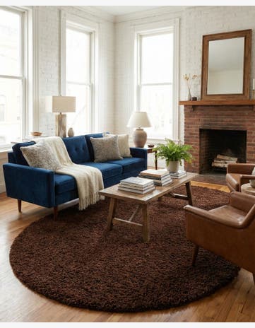 Chocolate Brown Solid Shag Oval Rug