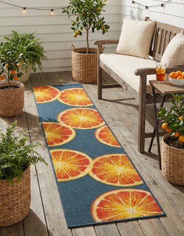 Navy Blue and Orange Easy-Clean Modern Indoor / Outdoor Runner Rug