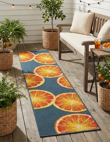 Navy Blue and Orange Easy-Clean Modern Indoor / Outdoor Runner Rug