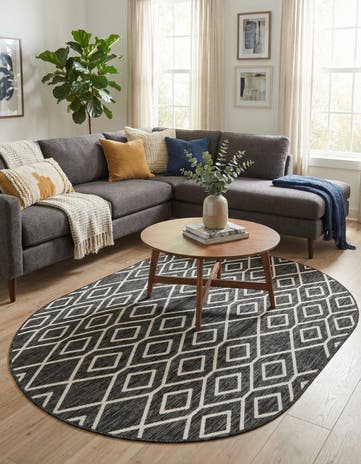 Charcoal Gray Easy-Clean Jill Zarin Turks and Caicos Indoor / Outdoor Oval Rug