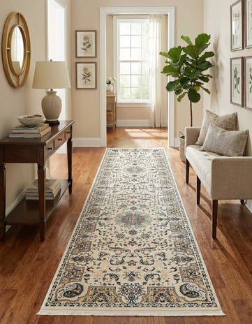 Ivory Nain Design Runner Rug