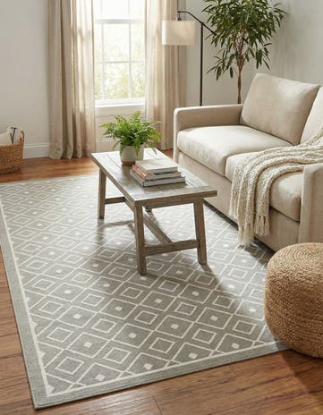 Gray Easy-Clean Lattice Indoor / Outdoor Rug
