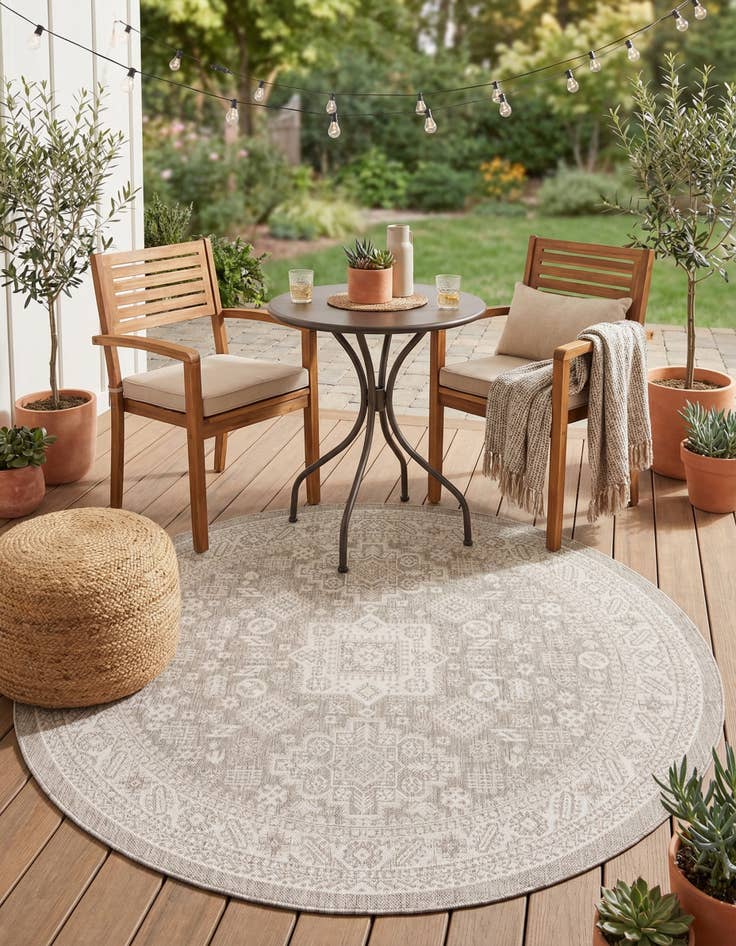 Detail image of 7' 10 x 7' 10  Washable Aztec Indoor / Outdoor Round Rug