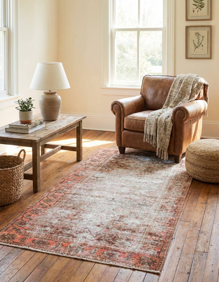 Detail image of 3' 7 x 7'  Hand Knotted Ultra Vintage Persian Wool Rug