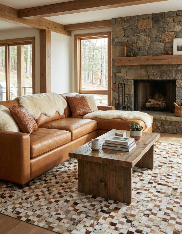 Detail image of 8' 1 x 9' 10 Cowhide Leather Rug