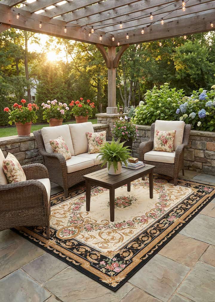 6' x 9' Easy-Clean Traditional Indoor / Outdoor Rug