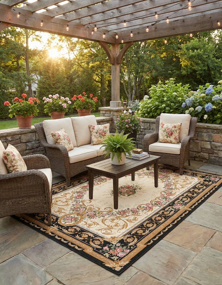 Detail image of 6' x 9'  Washable Traditional Indoor / Outdoor Rug