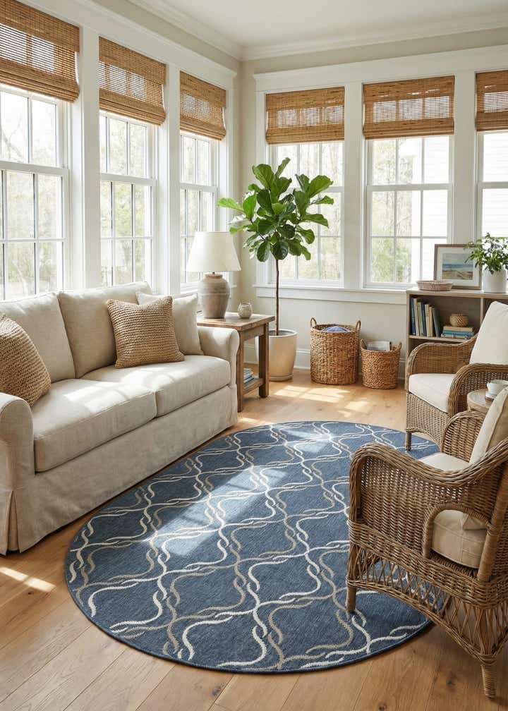 5' 3 x 8' Easy-Clean Trellis Indoor / Outdoor Oval Rug