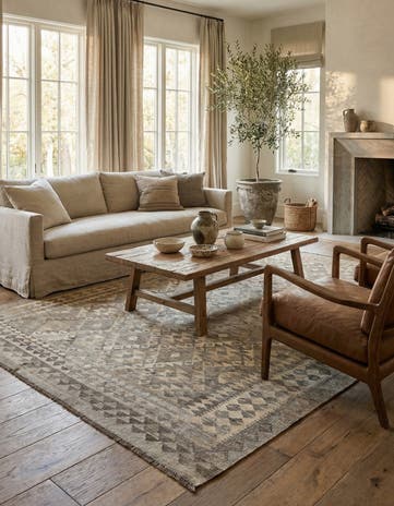 7' x 9' 8 Hand Woven Kilim Maymana Wool Rug