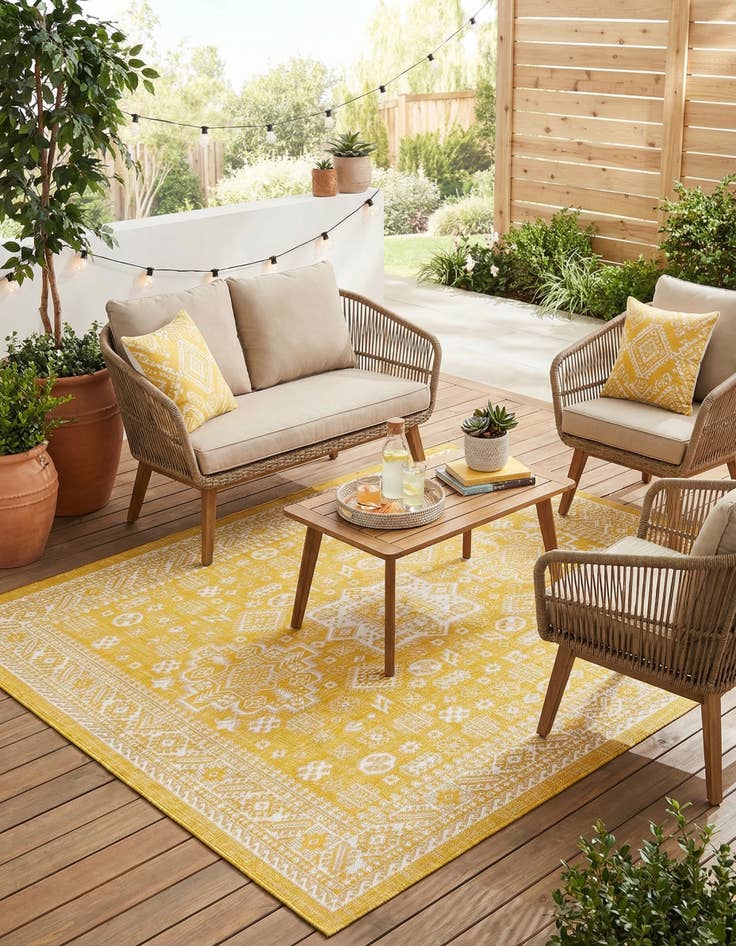 Detail image of 7' 10 x 7' 10  Washable Aztec Indoor / Outdoor Square Rug