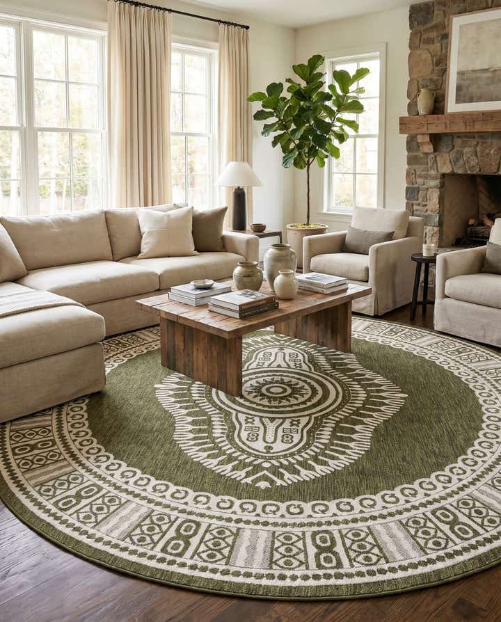 12' x 12' Easy-Clean Traditional Indoor / Outdoor Round Rug