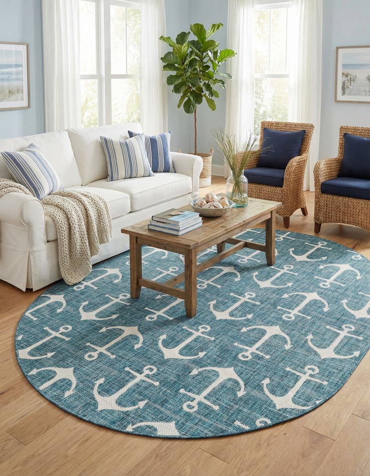 Detail image of 7' 10 x 10'  Washable Coastal Indoor / Outdoor Oval Rug