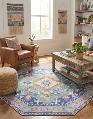 Blue Washable Timeless Octagon Rug