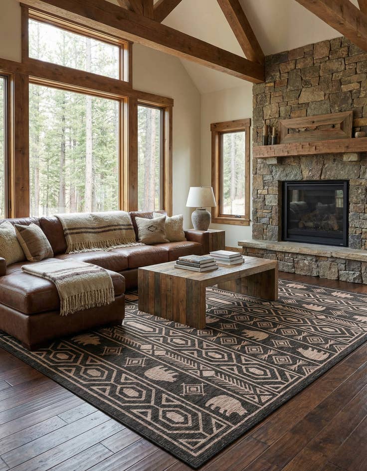 Detail image of 12' x 12'  Washable Southwestern Indoor / Outdoor Square Rug